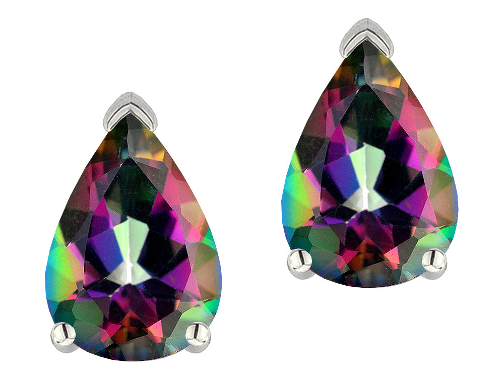 Star K  8x6mm Pear Shape Rainbow Mystic Topaz Classic Solitaire Drop Earring Studs