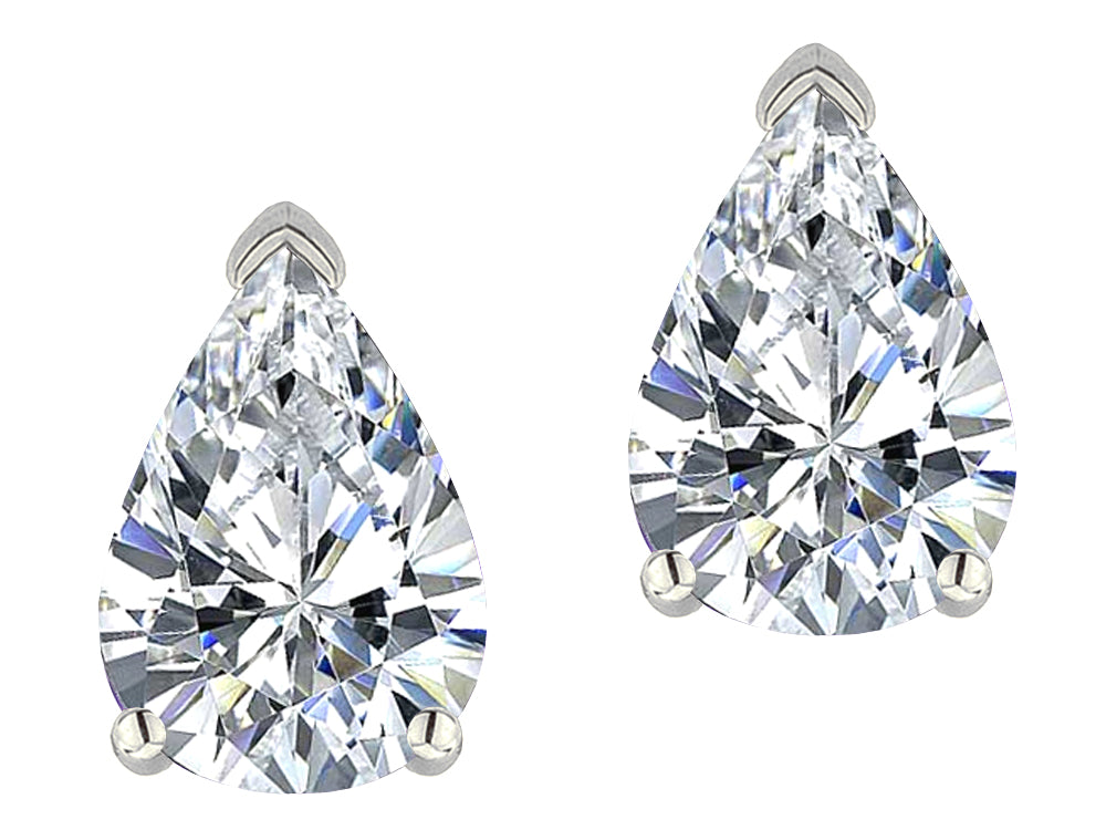 Star K  8x6mm Pear Shape Genuine White Topaz Classic Solitaire Drop Earring Studs
