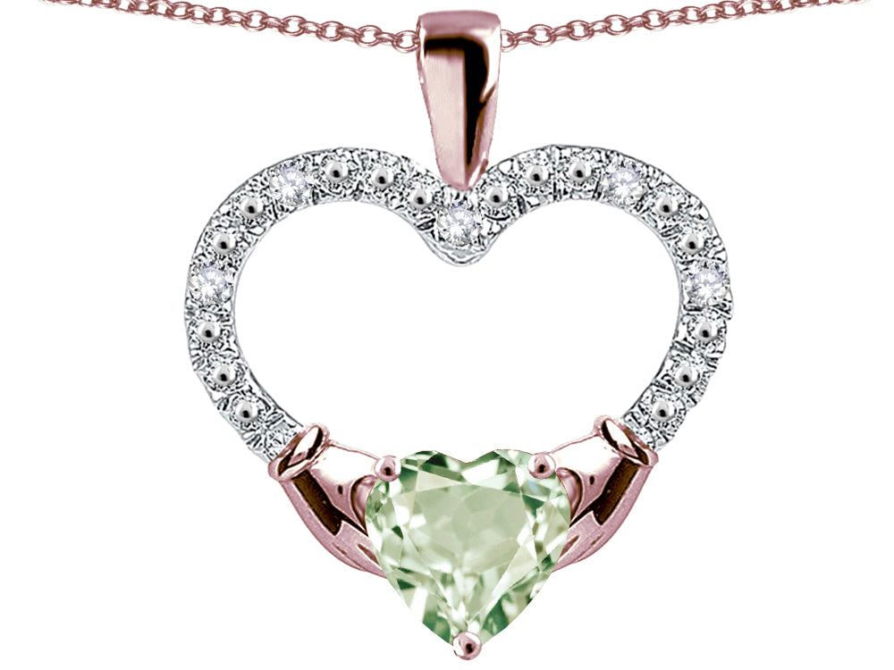Star K Hands Holding Heart Genuine Green Amethyst Claddagh Pendant Necklace