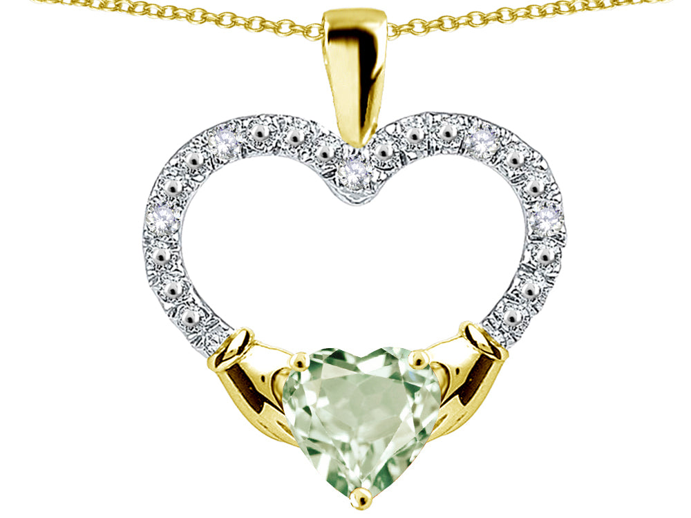 Star K Hands Holding Heart Genuine Green Amethyst Claddagh Pendant Necklace
