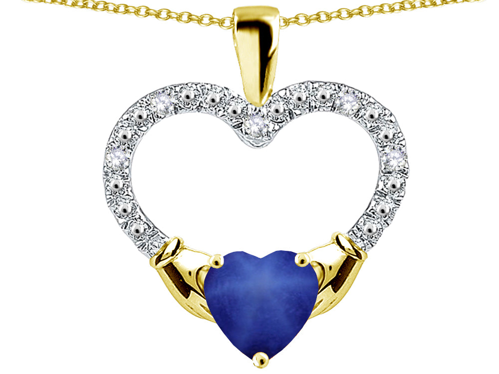 Star K Hands Holding Heart Created Star Sapphire Claddagh Pendant Necklace