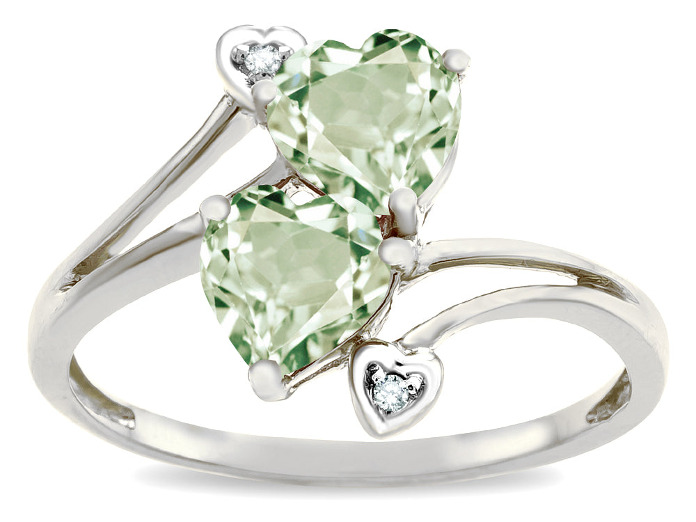Star K  6mm Genuine Green Amethyst Two Double Hearts Bypass Promise Ring