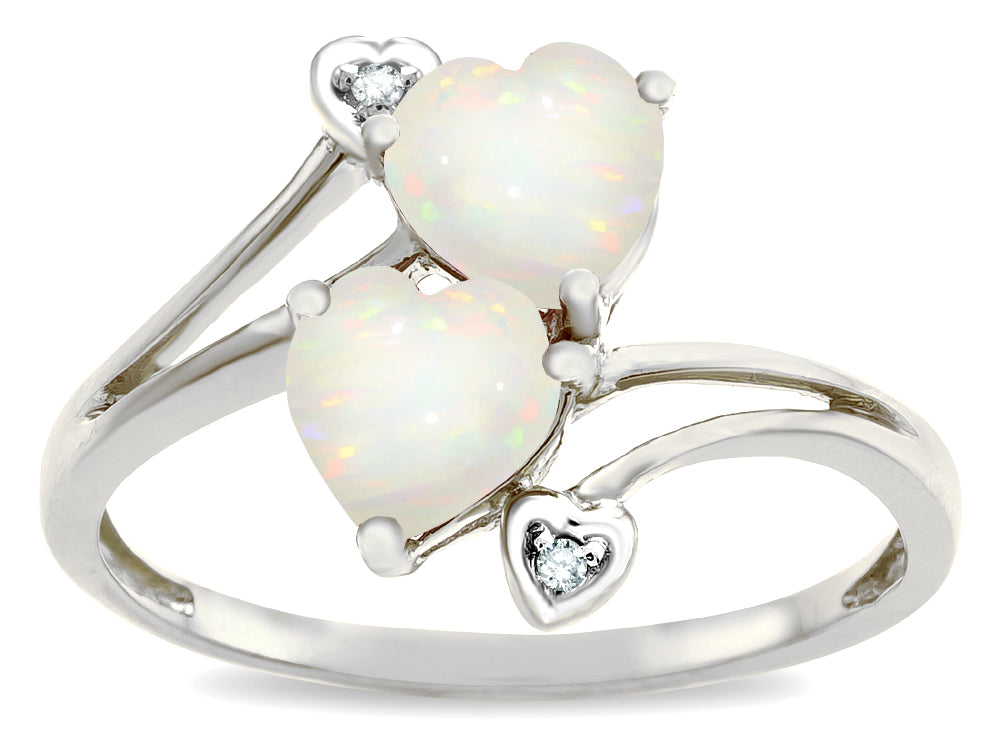 Star K  6mm Genuine Opal Two Double Hearts Bypass Promise Ring