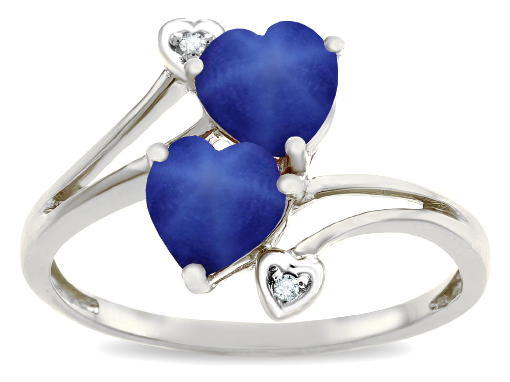Star K  6mm Created Star Sapphire Two Double Hearts Bypass Promise Ring