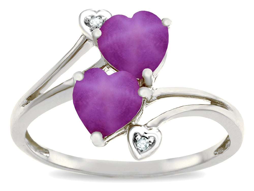 Star K  6mm Created Star Ruby Two Double Hearts Bypass Promise Ring