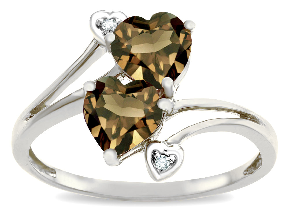Star K  6mm Genuine Smoky Quartz Two Double Hearts Bypass Promise Ring
