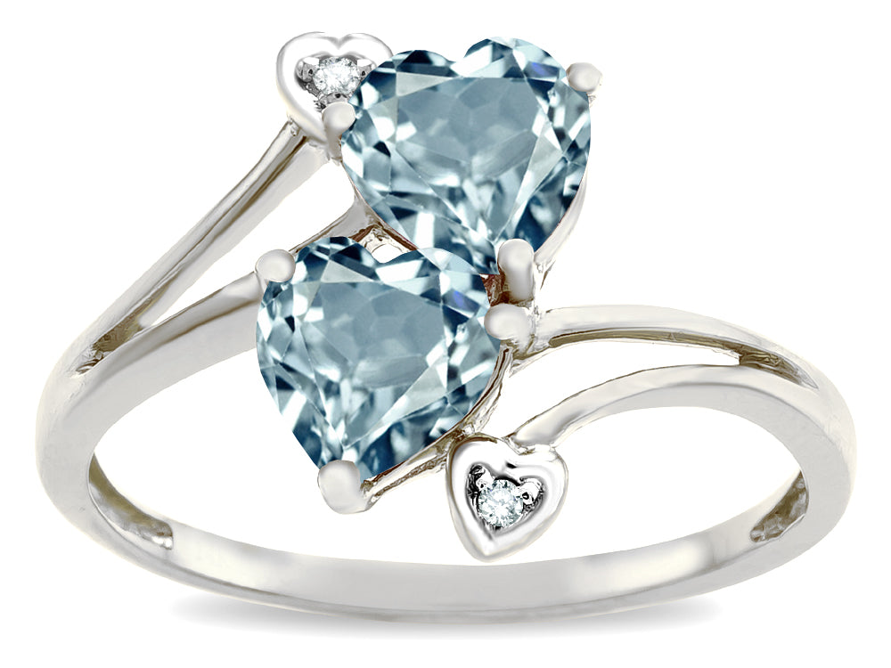 Star K  6mm Genuine Sky Blue Topaz Two Double Hearts Bypass Promise Ring