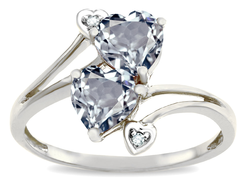 Star K  6mm Genuine Aquamarine Two Double Hearts Bypass Promise Ring