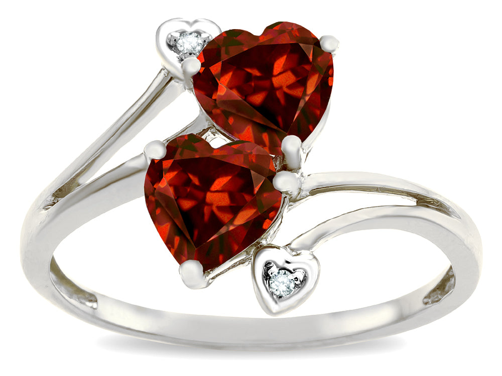 Star K  6mm Genuine Garnet Two Double Hearts Bypass Promise Ring