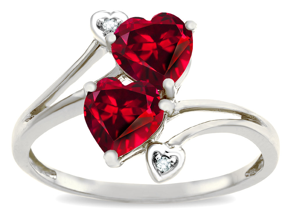 Star K  6mm Created Ruby Two Double Hearts Bypass Promise Ring