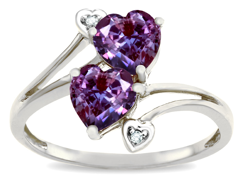 Star K  6mm Simulated Alexandrite Two Double Hearts Bypass Promise Ring