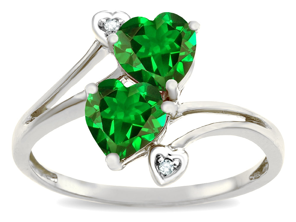 Star K  6mm Simulated Emerald Two Double Hearts Bypass Promise Ring