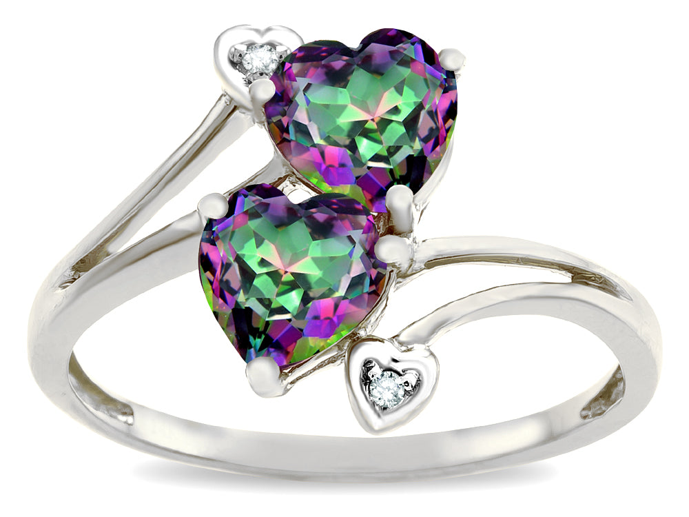Star K  6mm Rainbow Mystic Topaz Two Double Hearts Bypass Promise Ring