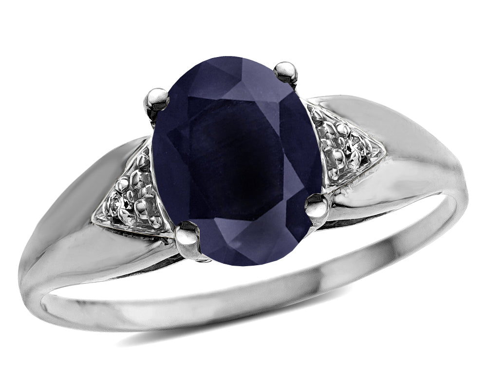Star K  Oval 9x7 Genuine Black Sapphire trillion miracle setting wide band Ring
