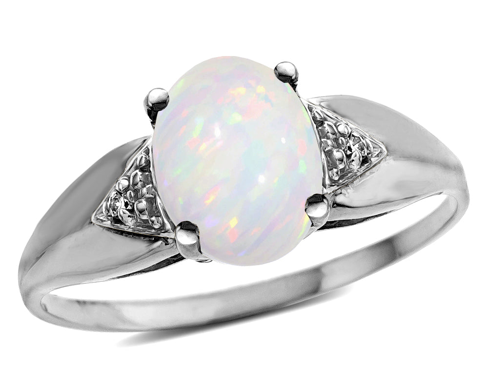 Star K  Oval 9x7 Genuine Opal trillion miracle setting wide band Ring
