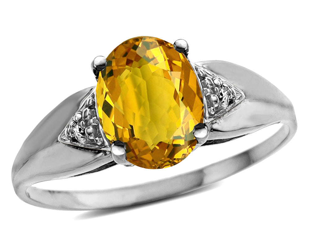 Star K  Oval 9x7 Genuine Citrine trillion miracle setting wide band Ring