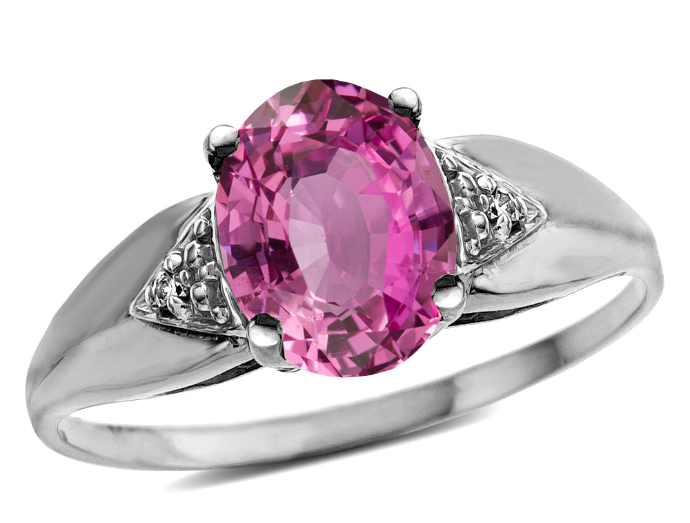 Star K  Oval 9x7 Created Pink Sapphire trillion miracle setting wide band Ring
