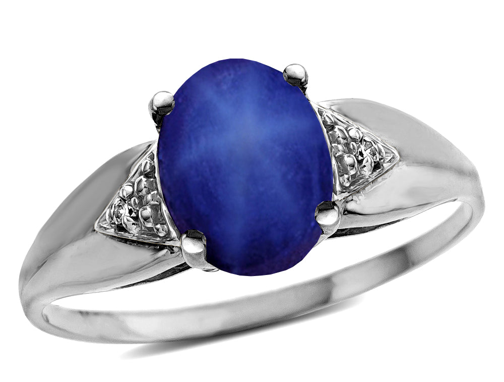 Star K  Oval 9x7 Created Star Sapphire trillion miracle setting wide band Ring