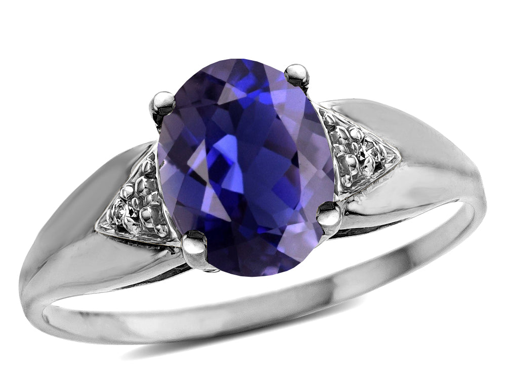 Star K  Oval 9x7 Genuine Iolite trillion miracle setting wide band Ring