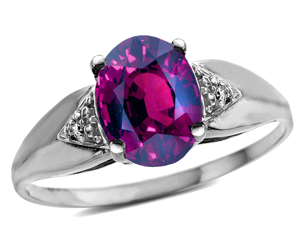 Star K  Oval 9x7 Genuine Rhodolite trillion miracle setting wide band Ring