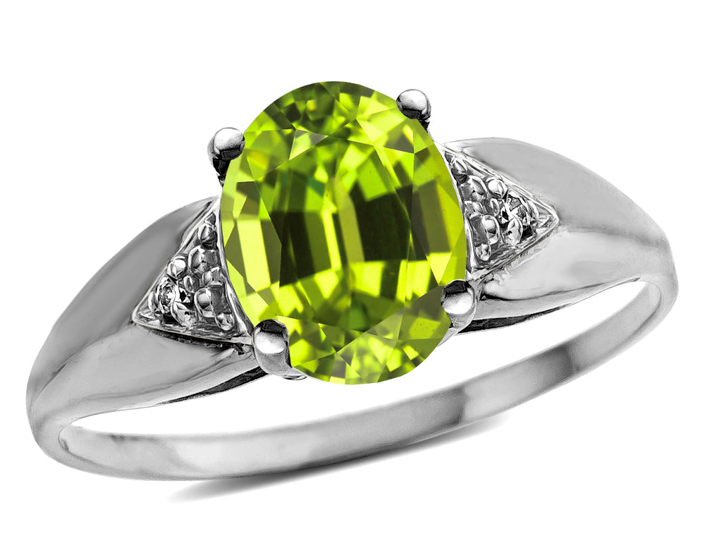 Star K  Oval 9x7 Genuine Peridot trillion miracle setting wide band Ring