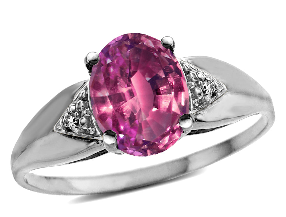 Star K  Oval 9x7 Simulated Pink Tourmaline trillion miracle setting wide band Ring