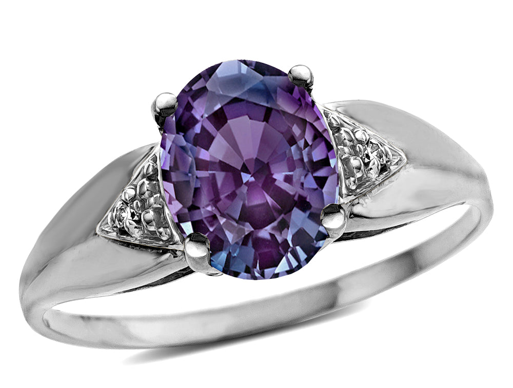 Star K  Oval 9x7 Simulated Alexandrite trillion miracle setting wide band Ring