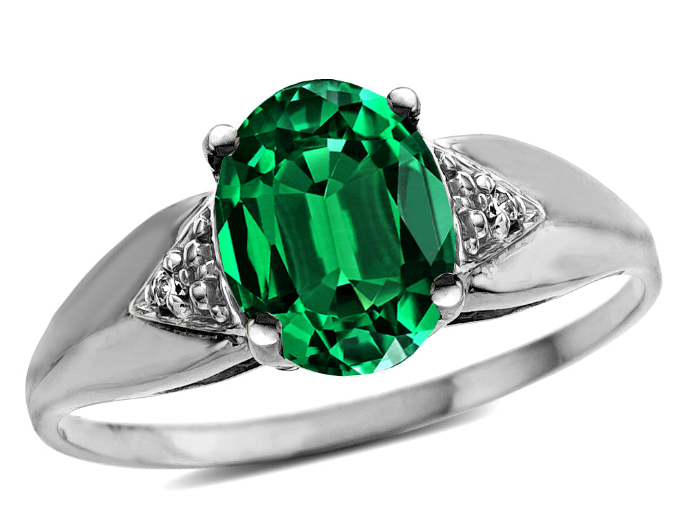 Star K  Oval 9x7 Simulated Emerald trillion miracle setting wide band Ring