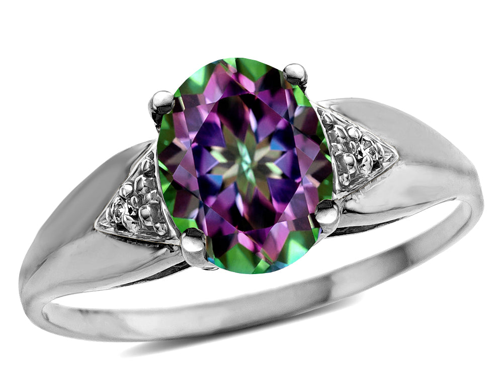 Star K  Oval 9x7 Rainbow Mystic Topaz trillion miracle setting wide band Ring