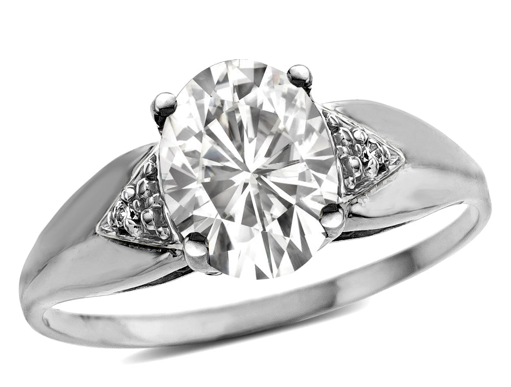 Star K  Oval 9x7 Genuine White Topaz trillion miracle setting wide band Ring