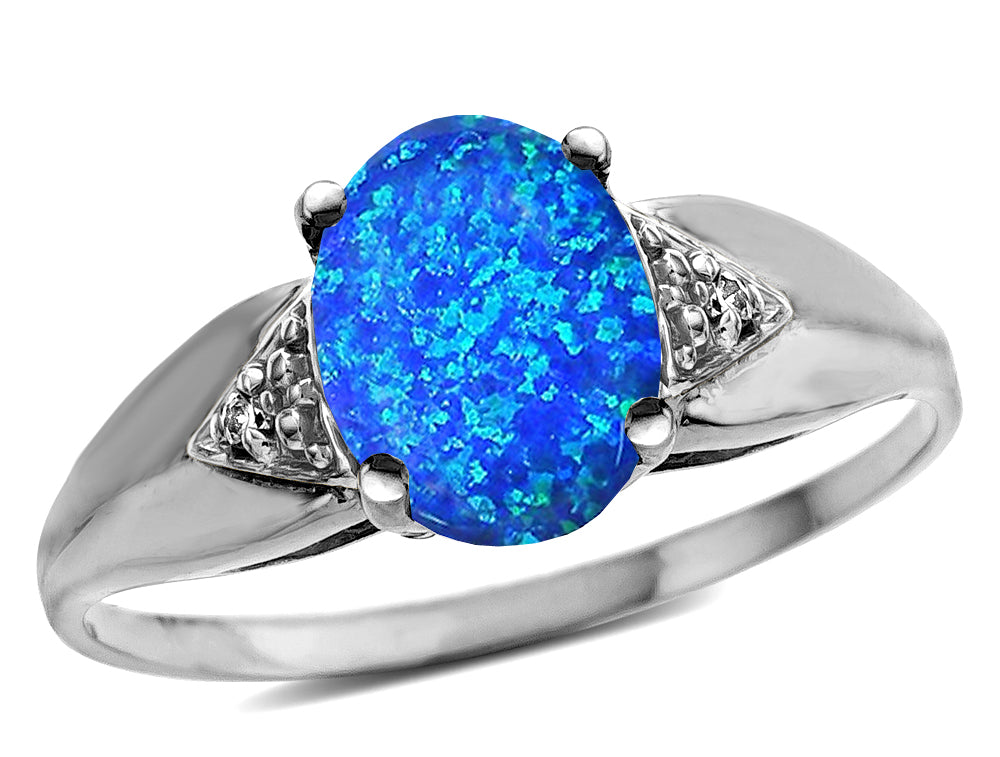 Star K  Oval 9x7 Blue Created Opal trillion miracle setting wide band Ring
