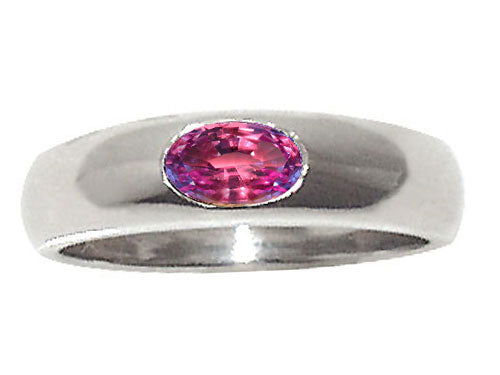 Tommaso Design Oval 6x4mm Simulated Alexandrite Birthstone Wedding Band