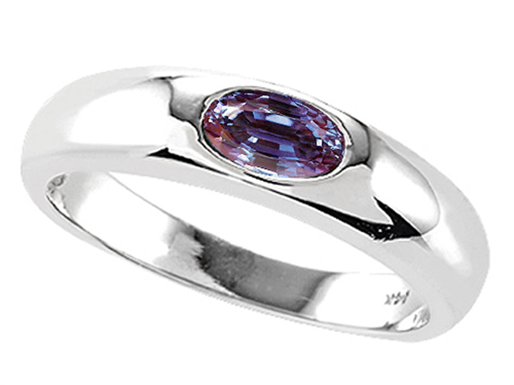 Tommaso Design Oval 6x4mm Simulated Alexandrite Birthstone Wedding Band