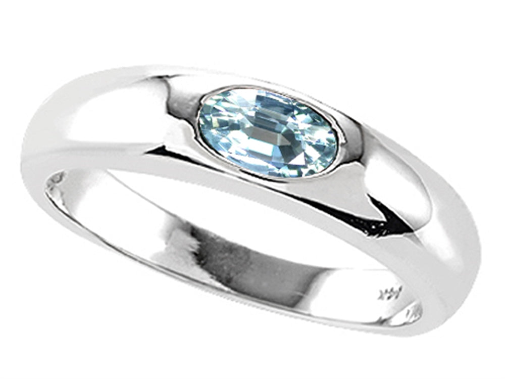Tommaso Design Oval 6x4mm Genuine Aquamarine Birthstone Wedding Band
