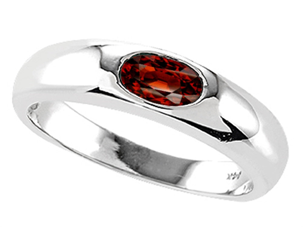 Tommaso Design Oval 6x4mm Genuine Garnet Birthstone Wedding Band