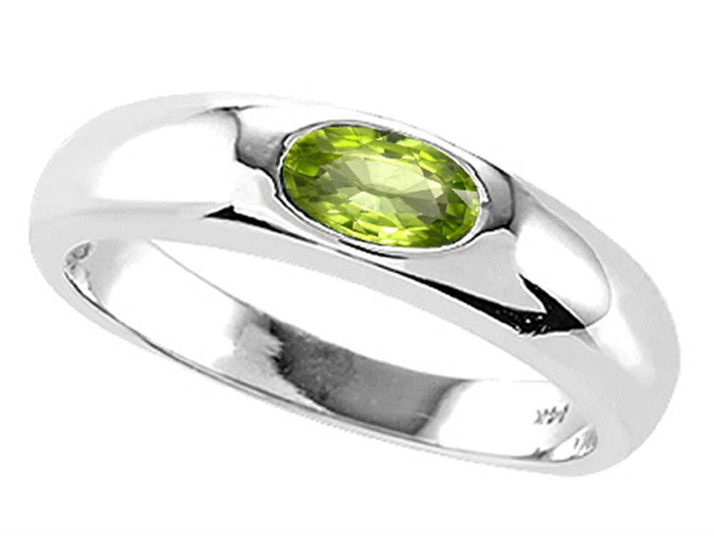 Tommaso Design Oval 6x4mm Genuine Peridot Birthstone Wedding Band