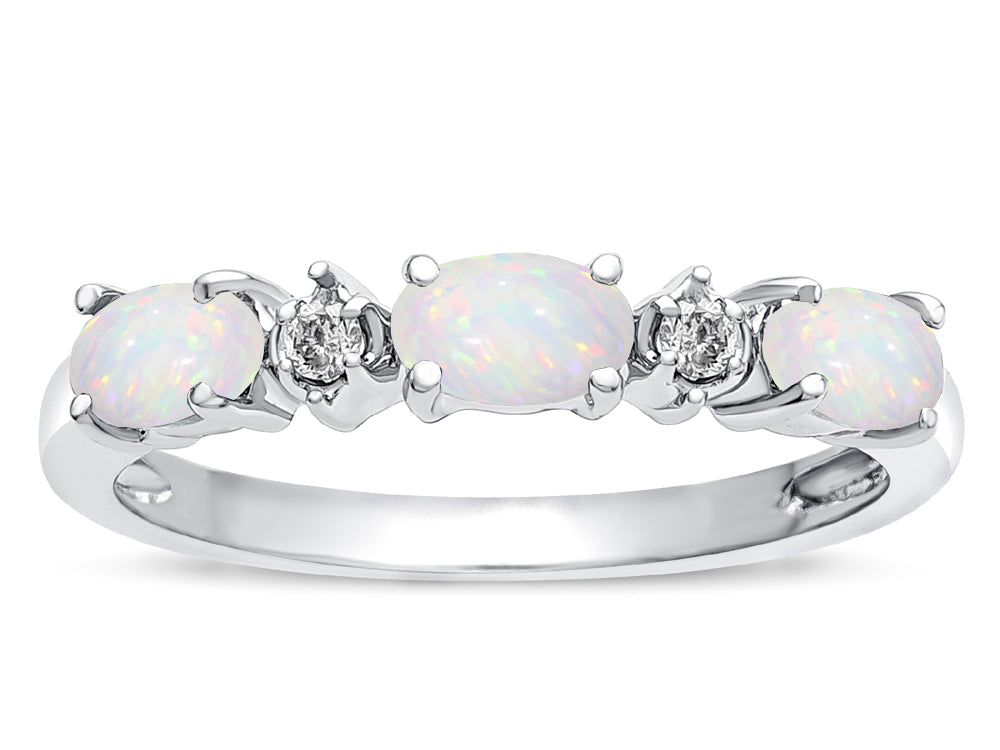 Star K  Oval 5x3 Genuine Opal three stone oval band