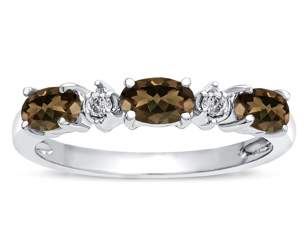 Star K  Oval 5x3 Genuine Smoky Quartz three stone oval band