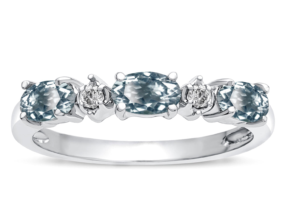 Star K  Oval 5x3 Genuine Aquamarine three stone oval band