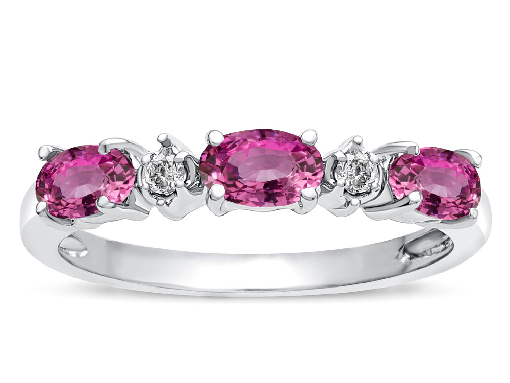 Star K  Oval 5x3 Genuine Pink Tourmaline three stone oval band