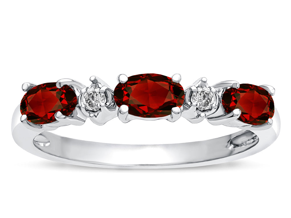Star K  Oval 5x3 Genuine Garnet three stone oval band