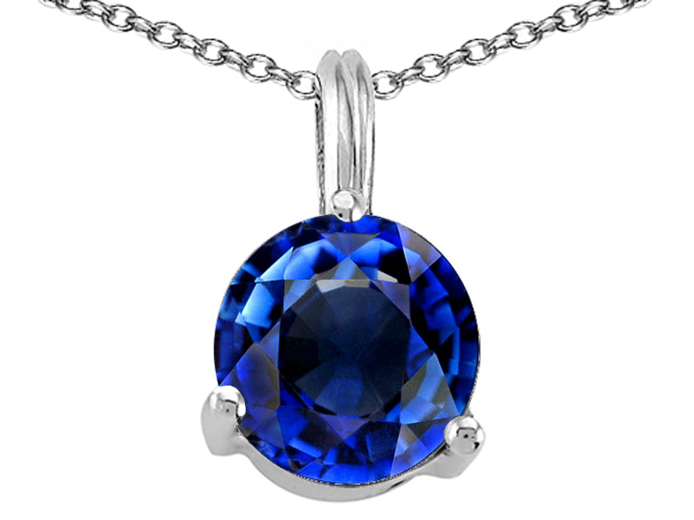 Tommaso Design Round 7mm Created Blue Sapphire Pendant Necklace