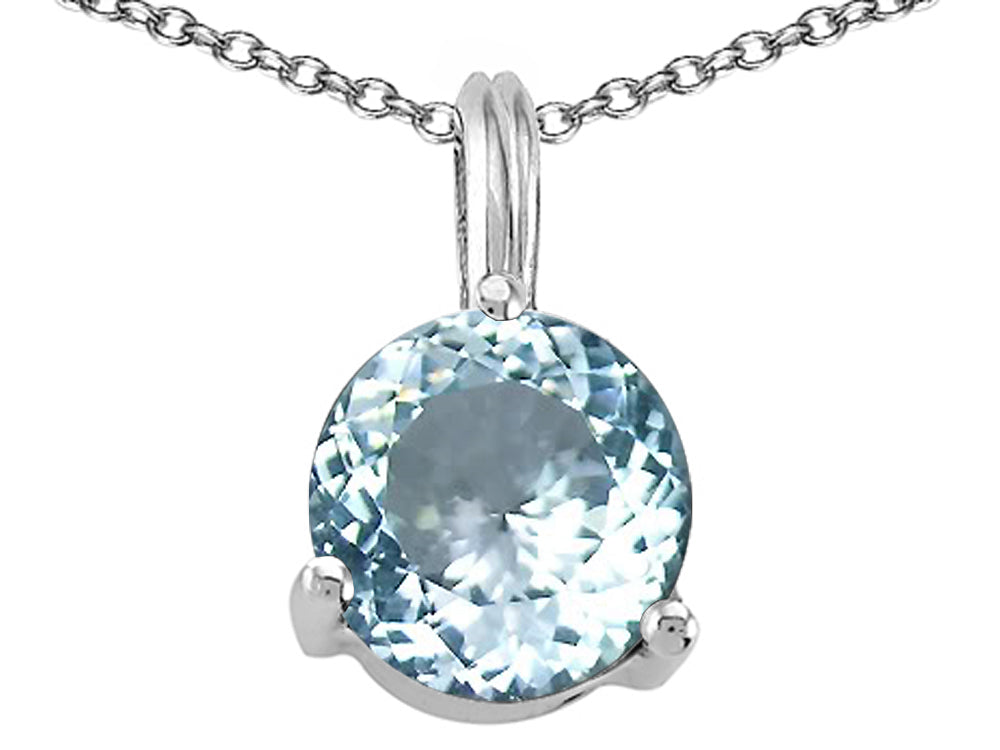 Tommaso Design Round 7mm Genuine Aquamarine Pendant Necklace