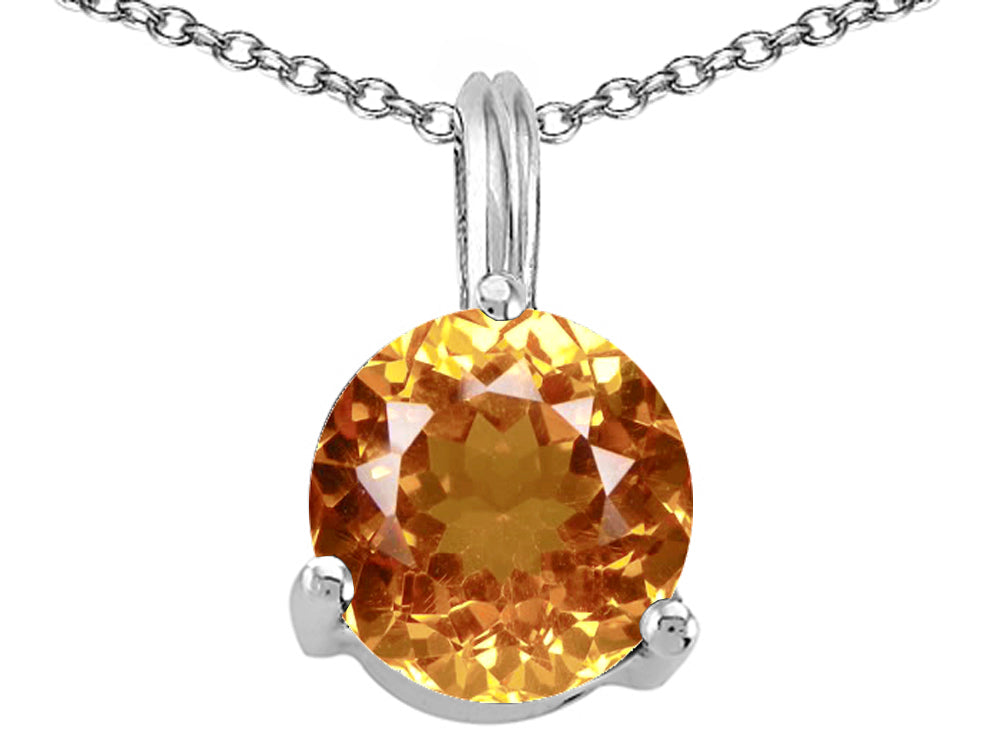 Tommaso Design Round 7mm Genuine Citrine Pendant Necklace