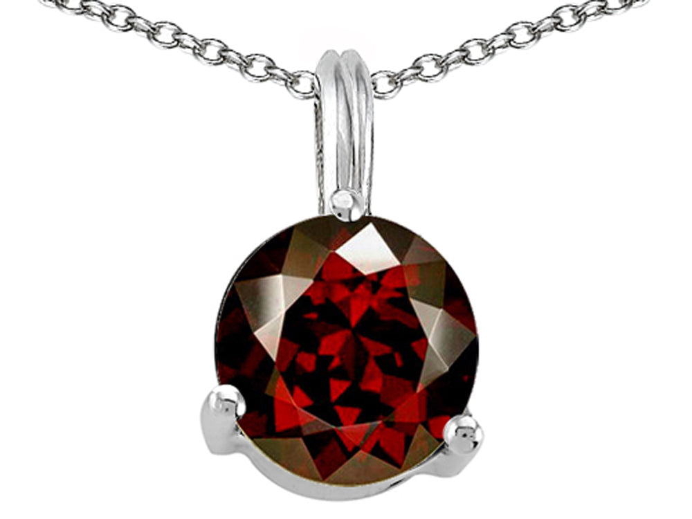 Tommaso Design Round 7mm Genuine Garnet Pendant Necklace