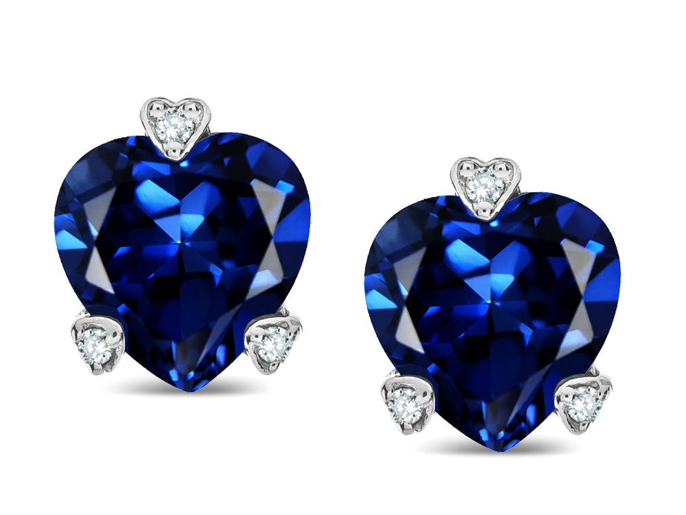Tommaso Design Heart Shape 6mm Created Blue Sapphire Love Earrings Studs