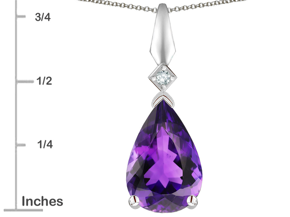 Star K Genuine Amethyst Drop Pear Shaped Pendant Necklace