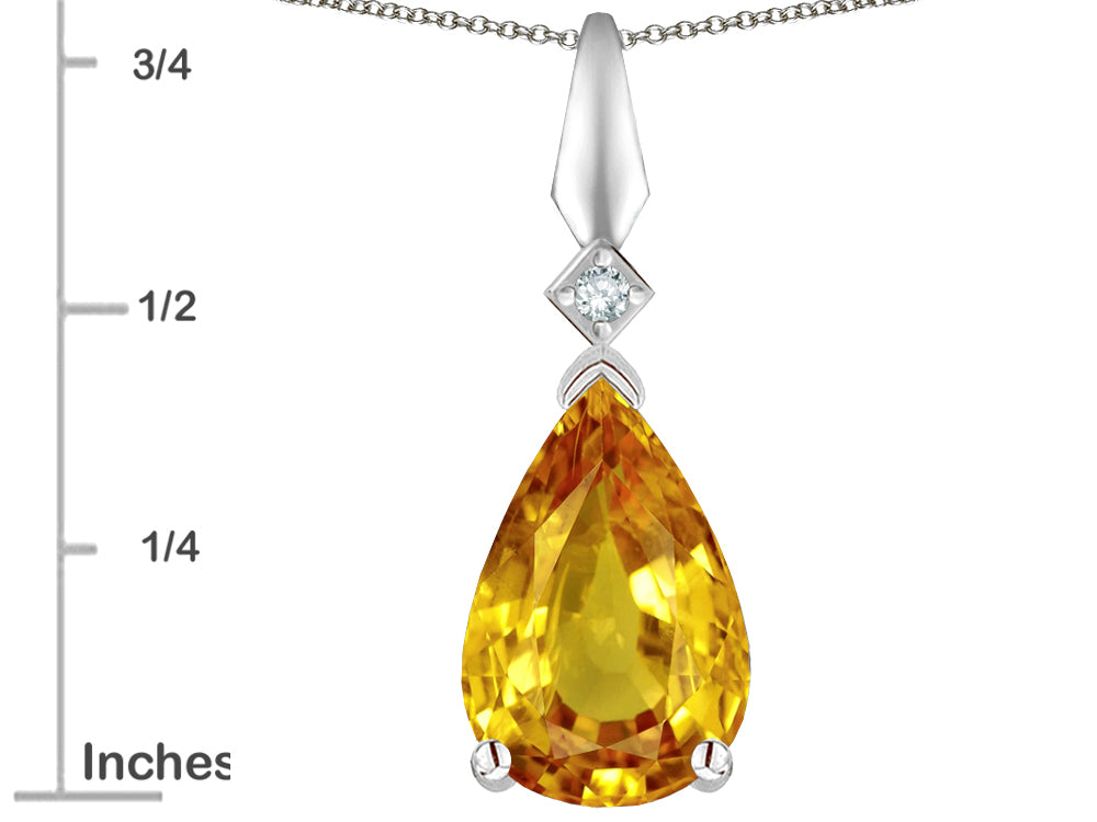 Star K Genuine Citrine Drop Pear Shaped Pendant Necklace