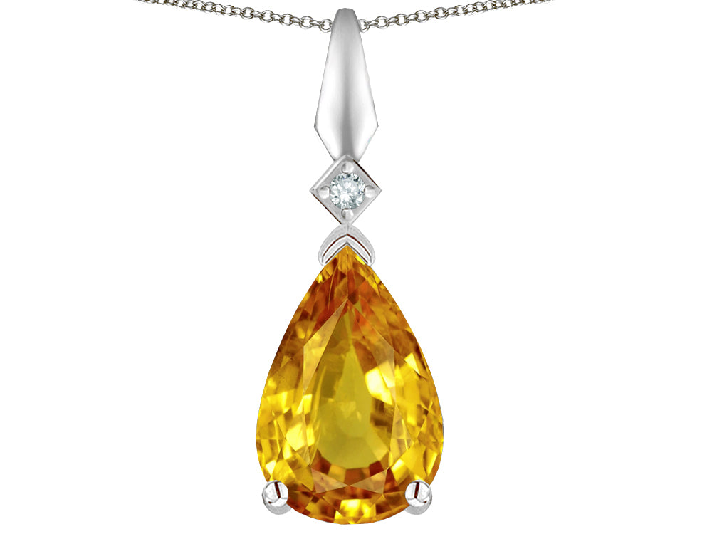 Star K Genuine Citrine Drop Pear Shaped Pendant Necklace