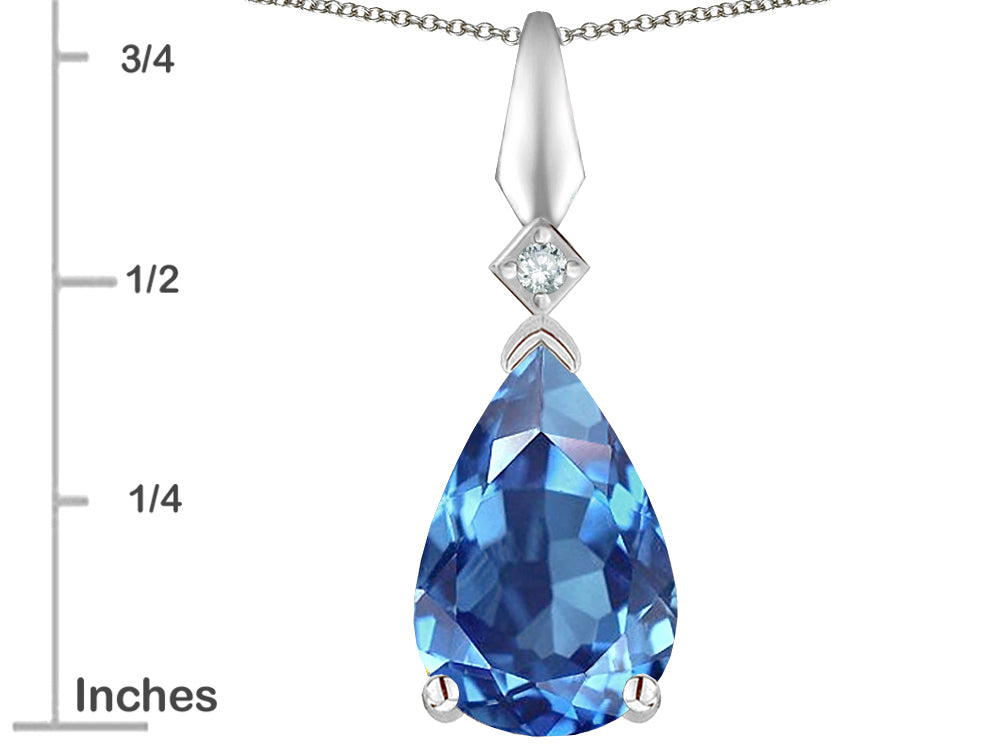 Star K Genuine Blue Topaz Drop Pear Shaped Pendant Necklace